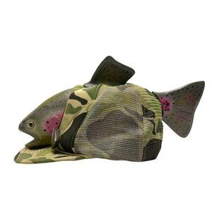 Vintage Mens 3D Trout Fish Hat Trucker Snapback Green Camo Novelty Cap